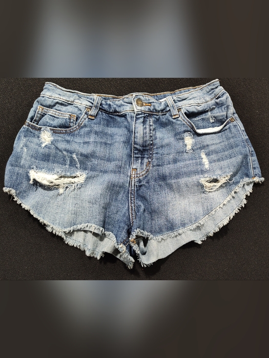 eunina Pants - Eunina Lulu High Rise Cut Off Shortie Blue Jean Shorts, Distressed, Size M, Fun